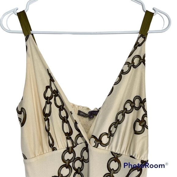 Hale Bob Silk Midi Dress Womens Small Chain Print V-Neck Tank Velvet Straps - Picture 2 of 6